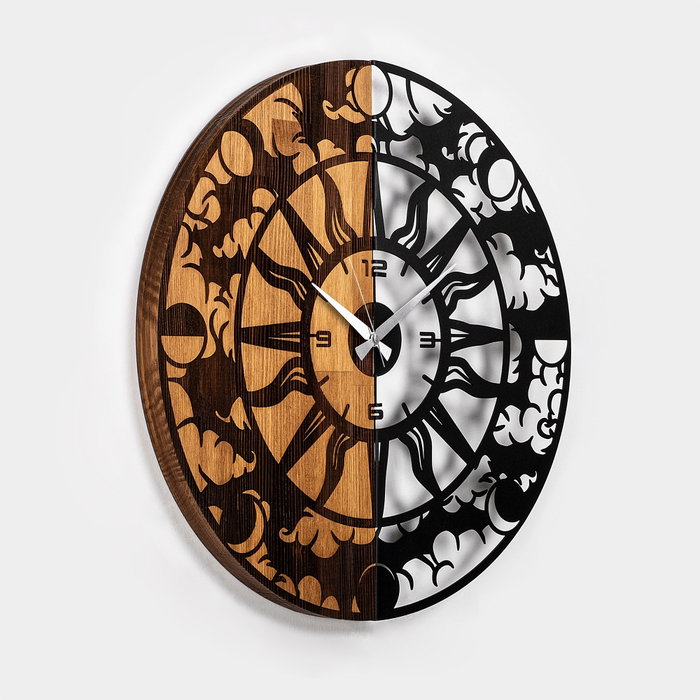 Wallity Reloj de Pared Decorativo de Madera Nogal y Negro 56 cm